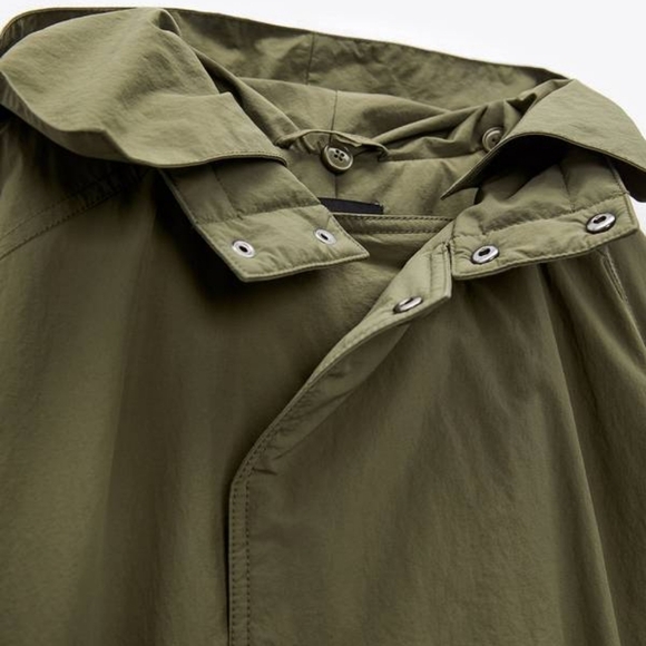Zara Women's Double Breasted Long Waterproof Hoodie Jacket Coat Green Sz M - Picture 8 of 16